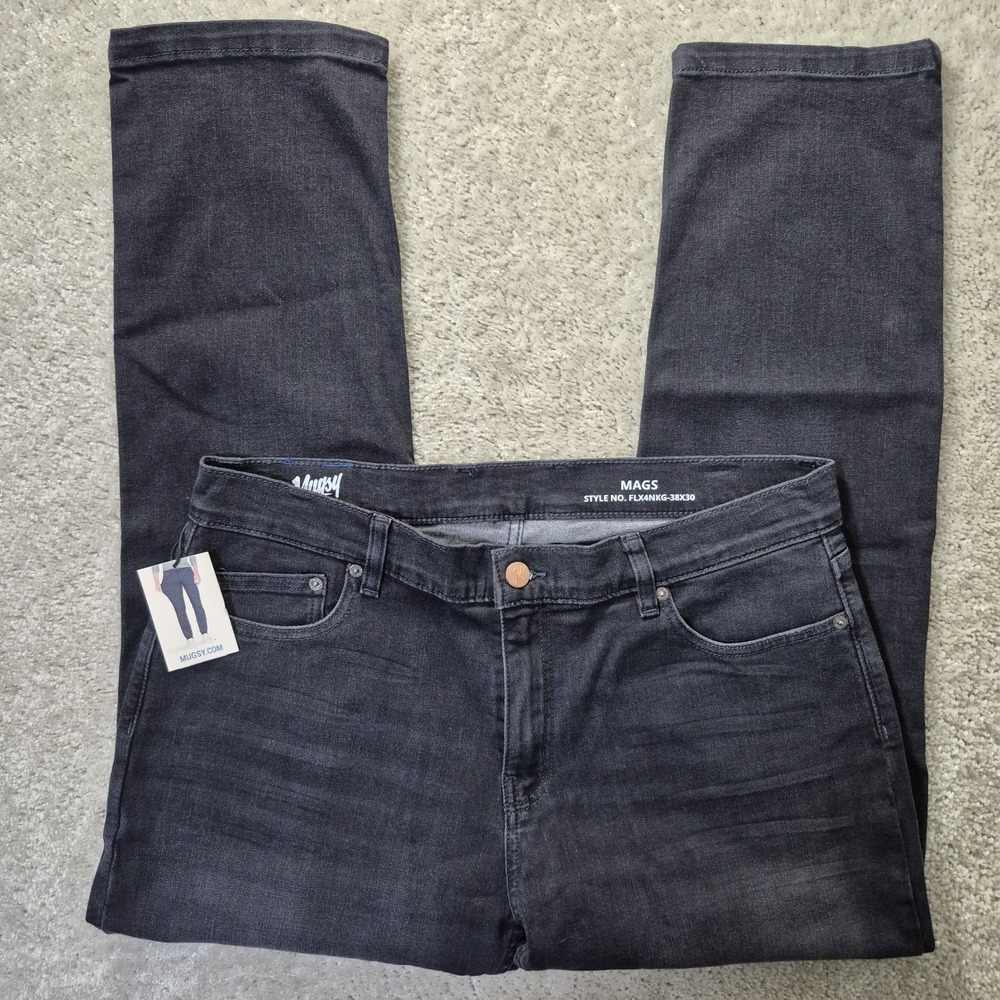 Mugsy Mags Jeans Mens 38X30 Faded Black Slim Straight Stretch Comfort Punk 80s